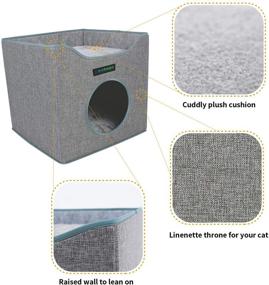 img 2 attached to 🐱 JESPET Foldable Cat Condo & Cube House - Sleepping Bed with Lying Surface, 2 Reversible Cushions, Cat Hiding Place, Cat Cave - Linenette Fabric, Felt, Engineered Wood - Scratch Resistant