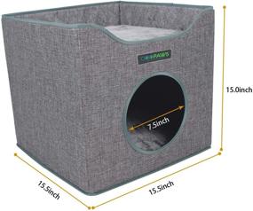 img 3 attached to 🐱 JESPET Foldable Cat Condo & Cube House - Sleepping Bed with Lying Surface, 2 Reversible Cushions, Cat Hiding Place, Cat Cave - Linenette Fabric, Felt, Engineered Wood - Scratch Resistant