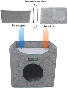 img 1 attached to 🐱 JESPET Foldable Cat Condo & Cube House - Sleepping Bed with Lying Surface, 2 Reversible Cushions, Cat Hiding Place, Cat Cave - Linenette Fabric, Felt, Engineered Wood - Scratch Resistant