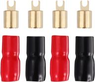 enhance audio connections with 2 pairs copper gold plated 0 gauge 🔌 spade terminal crimp connectors – red and black 0ga speaker wire cable terminal plug logo