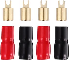 img 4 attached to Enhance Audio Connections with 2 Pairs Copper Gold Plated 0 Gauge 🔌 Spade Terminal Crimp Connectors – Red and Black 0GA Speaker Wire Cable Terminal Plug