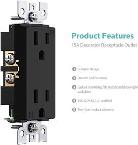 img 2 attached to 💡 WEBANG Decorator Electrical Wall Outlet, Tamper-Resistant Receptacle, Residential Grade, 3-Wire, Self-Grounding, 2-Pole, 15A 125V, ETL Listed, Black (Pack of 10)