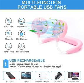 img 3 attached to 🌀 Stay Cool and Hands-Free with the Portable Neck Fan - USB Rechargeable, Adjustable Speeds, 360 Degree Rotation - Ideal for Travel, Sports, Office, and Reading