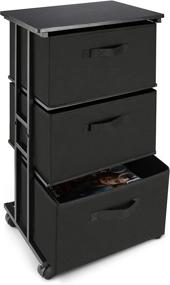 img 4 attached to 🗄️ MAX Houser Dresser Storage: Vertical 3-Drawer Fabric Tower for Bedroom, Closet, Office - Black