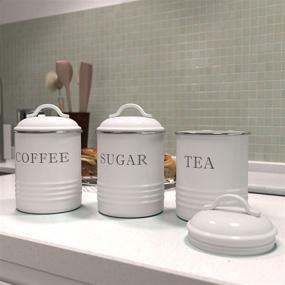 img 2 attached to 🏺 Airtight Kitchen Canisters with Lids - Barnyard Designs White Metal Rustic Farmhouse Decor Containers for Sugar, Coffee, Tea Storage - Set of 3 (4” x 6.75”)