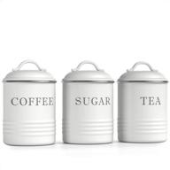 🏺 airtight kitchen canisters with lids - barnyard designs white metal rustic farmhouse decor containers for sugar, coffee, tea storage - set of 3 (4” x 6.75”) логотип