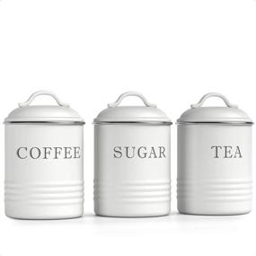 img 4 attached to 🏺 Airtight Kitchen Canisters with Lids - Barnyard Designs White Metal Rustic Farmhouse Decor Containers for Sugar, Coffee, Tea Storage - Set of 3 (4” x 6.75”)