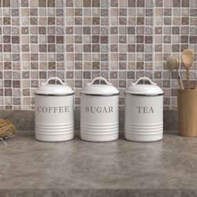 img 3 attached to 🏺 Airtight Kitchen Canisters with Lids - Barnyard Designs White Metal Rustic Farmhouse Decor Containers for Sugar, Coffee, Tea Storage - Set of 3 (4” x 6.75”)