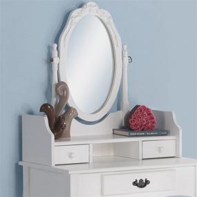 img 3 attached to 💄 White Make-Up Vanity Table and Stool Set by Roundhill Furniture: Ribbon Wood Design