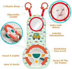 img 3 attached to 🚗 UNIH Baby Car Seat Toys with Mirror, Carseat Steering Wheel Toy featuring Music, Lights, and Interactive Driving Sounds