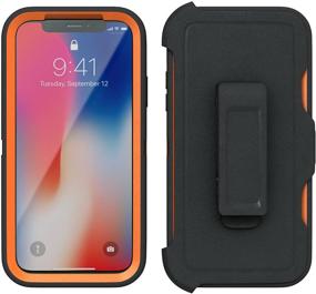 img 1 attached to 📱 iProtect Dual-Layer Armor Case for iPhone X/Xs [Shock Proof] [Black/Orange] with Holster & Belt Clip