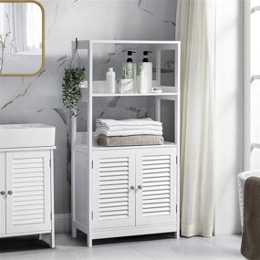 img 3 attached to VASAGLE Bathroom Tall Cabinet, Freestanding Linen Tower with 2 Open Shelves and Doors, Matte White 🚪 - Ideal Storage Solution for Living Room, Kitchen, Study, Entryway - 23.6 x 12.8 x 48 Inches (UBBC81WT)