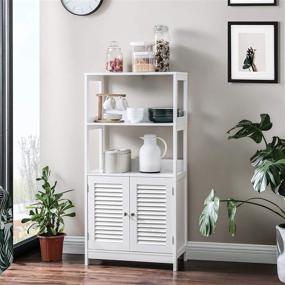 img 2 attached to VASAGLE Bathroom Tall Cabinet, Freestanding Linen Tower with 2 Open Shelves and Doors, Matte White 🚪 - Ideal Storage Solution for Living Room, Kitchen, Study, Entryway - 23.6 x 12.8 x 48 Inches (UBBC81WT)