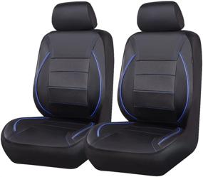 img 4 attached to 🚗 Universal FIT Piping Leather Car Seat Cover - CAR PASS - for SUVs, Vans, Trucks - Airbag Compatible - Reserved Opening Holes for Headrest Covers (Black and Blue, 6PCS)