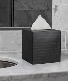 img 1 attached to Monarch Abode Monarch Hand Hammered Metal Tissue Box Cover: Elegant Matte Black Décor Accessory