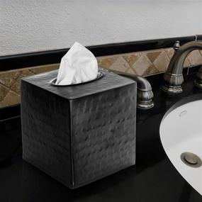 img 2 attached to Monarch Abode Monarch Hand Hammered Metal Tissue Box Cover: Elegant Matte Black Décor Accessory