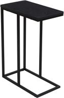 🔲 industrial narrow end table with c-shaped metal frame and faux wood grain top - black oak - household essentials logo