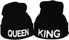 img 4 attached to Warm and Trendy Couple's Skullies: MIUNIKO Fashion King and Queen Caps for a Stylish Winter Look