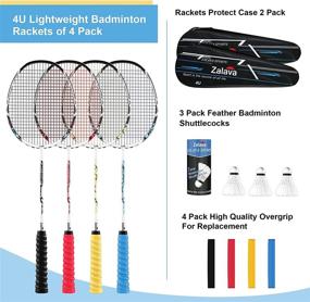 img 3 attached to Zalava Badminton Racquets Set: Professional Carbon Fiber Rackets for Beginners & 🏸 Advanced Players – Lightweight, 4 Pack with Feather Shuttlecocks, Protective Case, & Overgrip