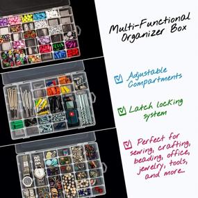 img 1 attached to 🧵 Adjustable Embroidery Floss Organizer Box with 36 Compartments - Includes 100 Plastic Floss Bobbins and Sticker Set