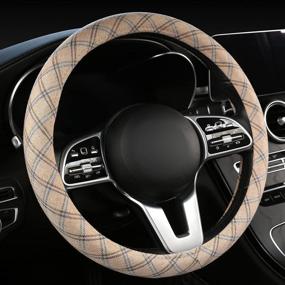 img 3 attached to Steering Wheel Cover-15 Inch Breathable Anti-Slip Linen Auto Steering Wheel Protector Accessories Universal Fit For Sedan