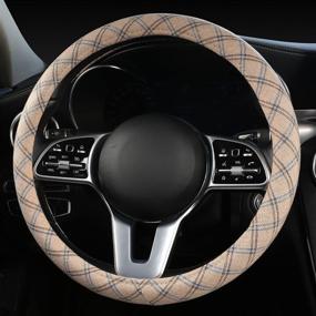 img 1 attached to Steering Wheel Cover-15 Inch Breathable Anti-Slip Linen Auto Steering Wheel Protector Accessories Universal Fit For Sedan