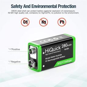 img 1 attached to HiQuick 9V Rechargeable Batteries: 4 Pack, High Capacity 280mAh Ni-MH, Low Self-Discharge for Smoke Alarm Detectors