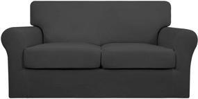 img 4 attached to Durable and Washable Dark Gray Loveseat Couch Cover - Perfect Furniture Protector for Pets and Kids - Easy-Going 3-Piece Stretch Soft Sofa Slipcover