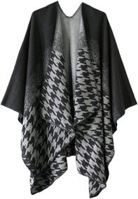 img 4 attached to 🧥 Chic Women's Vintage Pattern Poncho 1: Timeless Black Accessory for Women