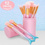 pink mermaid makeup brushes set- 12pcs cosmetic concealer tools for flawless make up application- foundation, eyebrow, eyeliner, blush, concealer brushes logo