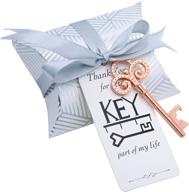 🔑 aokbean 50pcs vintage skeleton key bottle openers wedding favor souvenir gift set with pillow candy box, escort gift card, thank you tag, and french ribbon in rose gold 2 логотип