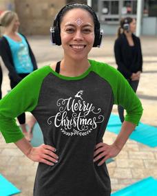 img 3 attached to Merry Christmas Tree Holiday T-Shirt for Women - Funny Christmas Reindeer Long Sleeve Tops - Baseball Style Tee