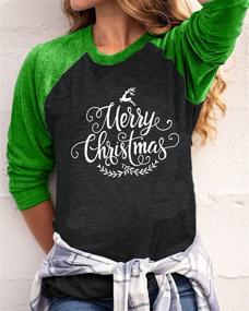 img 1 attached to Merry Christmas Tree Holiday T-Shirt for Women - Funny Christmas Reindeer Long Sleeve Tops - Baseball Style Tee