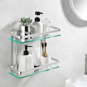 img 1 attached to 🛁 Modern 2-Tier Tempered Glass Bathroom Shelf - Stylish Wall Mounted Aluminum Design - Silver Sand Sprayed Finish - A4126B