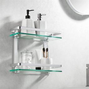 img 2 attached to 🛁 Modern 2-Tier Tempered Glass Bathroom Shelf - Stylish Wall Mounted Aluminum Design - Silver Sand Sprayed Finish - A4126B