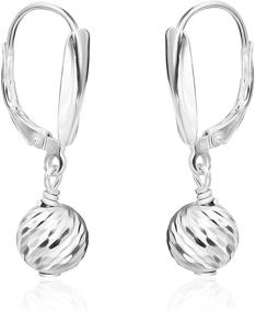 img 4 attached to Glamorous Sea of Ice Sterling Silver Diamond-Cut Leverback Earrings: Classy 8mm Ball Beads Dangle Drops for Women & Girls
