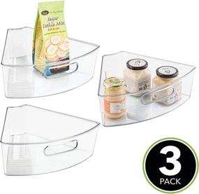 img 3 attached to 🥧 mDesign Large Pie-Shaped 1/6 Wedge Kitchen Cabinet Plastic Lazy Susan Storage Organizers - 3 Pack, Clear, Food Safe, BPA Free, with Front Handle