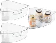 🥧 mdesign large pie-shaped 1/6 wedge kitchen cabinet plastic lazy susan storage organizers - 3 pack, clear, food safe, bpa free, with front handle logo