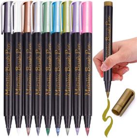 img 4 attached to 🖌️ MISULOVE Metallic Brush Marker Pens - Soft Brush Tip, Metallic Paint Art Markers Set, for Black Paper, Art Rock Painting, Calligraphy, Hand Lettering, Coloring, Scrapbooking, Card Making - 10 Colors