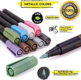 img 3 attached to 🖌️ MISULOVE Metallic Brush Marker Pens - Soft Brush Tip, Metallic Paint Art Markers Set, for Black Paper, Art Rock Painting, Calligraphy, Hand Lettering, Coloring, Scrapbooking, Card Making - 10 Colors