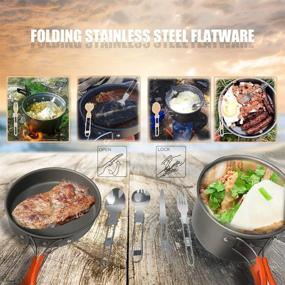 img 3 attached to Bisgear 17Pcs Camping Cookware Stove Carabiner Canister Stand Tripod Folding Spork Set for Outdoor Camping, Hiking, Backpacking - Non-Stick Cooking with Picnic Knife and Spoon