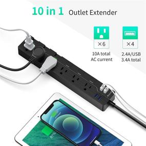 img 3 attached to Enhanced SUPERDANNY USB Surge Protector Power Strip: Individual Switches, Mountable 6.5ft Extension Cord, Multiple Protection, 6 Outlet, 4 USB Port - Ideal for iPhone, iPad, PC, Home, Office, Travel - Light Black