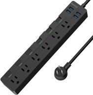 enhanced superdanny usb surge protector power strip: individual switches, mountable 6.5ft extension cord, multiple protection, 6 outlet, 4 usb port - ideal for iphone, ipad, pc, home, office, travel - light black logo