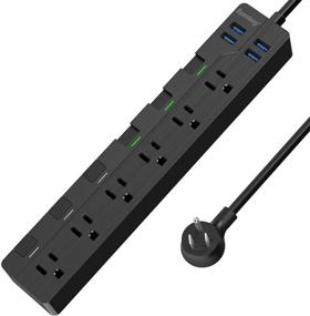 img 4 attached to Enhanced SUPERDANNY USB Surge Protector Power Strip: Individual Switches, Mountable 6.5ft Extension Cord, Multiple Protection, 6 Outlet, 4 USB Port - Ideal for iPhone, iPad, PC, Home, Office, Travel - Light Black