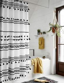 img 4 attached to 🚿 Chic Boho Shower Curtain Set: Uphome 72x72 Black and White, Triangle & Geometric Tassel Design, Waterproof & Heavy-Duty with Hooks - Ideal for Modern Hotel Bathroom Decor