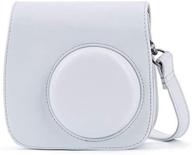 stylish smokey white phetium soft pu leather protective case with shoulder and pocket for fujifilm instax mini8 8+/mini9 instant camera logo
