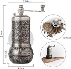 img 3 attached to 🌶️ Adjustable Coarseness Turkish Pepper Grinder, Refillable Spice Mill with Handle, Manual Metal Spice Grinder with Hand Crank - Decorative Dark Silver