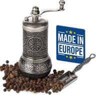 🌶️ adjustable coarseness turkish pepper grinder, refillable spice mill with handle, manual metal spice grinder with hand crank - decorative dark silver logo