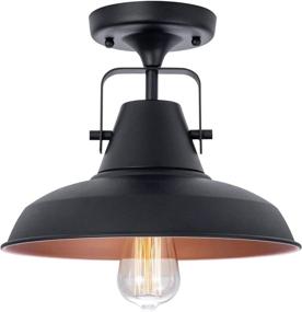 img 3 attached to 🏡 YAVILL Industrial Vintage Rustic Semi Flush Mount Ceiling Light Fixture, 12'' Farmhouse Ceiling Light with Black Metal Shade for Stairway Foyer Kitchen Porch Entryway