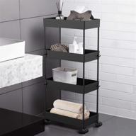 🛒 aojia 4 tier utility cart for bathroom storage, mobile shelf units in black, with wheels for narrow spaces in bathroom, bedroom, kitchen, laundry logo